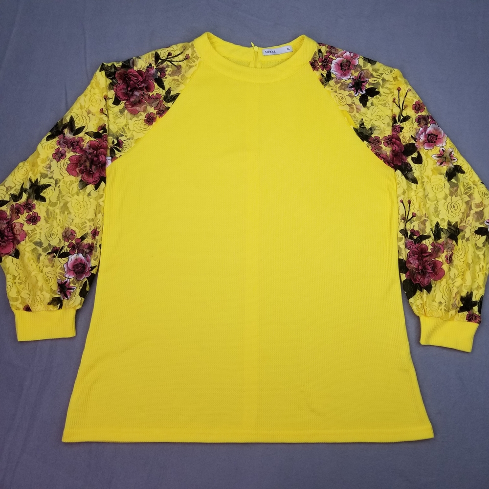 Chic Yellow Floral Sleeve Long Top